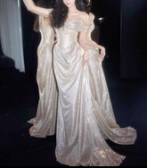 Vestido de noche largo de sirena brillante con hombros descubiertos Y8185