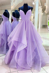 Robe de bal longue en tulle violet, coupe trapèze, magnifique robe de soirée formelle à fines bretelles Y1178