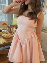 Simple Pink Satin Short Prom Dress Open Back Homecoming Dress Y7850