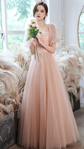 Robe de bal longue en tulle rose, coupe trapèze, robe de soirée rose Y1926