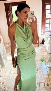 Vestido de fiesta verde encantador con abertura, estilo tubo, vestido de noche verde Y7284