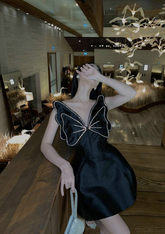 Robe de soirée noire chic de style trapèze Y2382