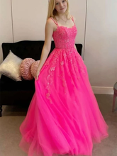Robe de bal longue en tulle et dentelle rose fuchsia dos nu, robe de soirée de remise de diplôme en dentelle rose fuchsia Y1585