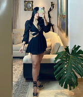 Black A-line Waist Cut-out Homecoming Dress Black Cocktail Dress Y4302