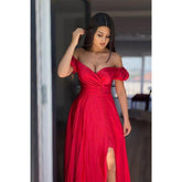 Vestido largo de fiesta gris oscuro con escote en V y tirantes dobles, corte en A.