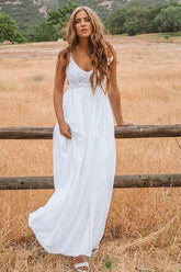 Vestido de novia playero de corte A, escote redondo, espalda descubierta y largo hasta el suelo, con encaje WD272