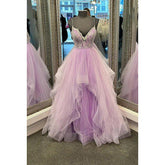 Vestido de fiesta sin mangas con tirantes de corte en A y apliques de tul