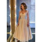 Vestido de fiesta formal de noche sin mangas con escote corazón y lentejuelas, corte en A