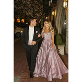 A-line V-neck Spaghetti Straps Sparkle Prom Dress with Pockets