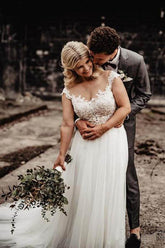 A-Line Wedding Gown with Illusion Neck With Back Lace Appliqued WD441