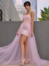 A-Line/Elegant Hand-Made Flower Tulle Sleeveless Sweetheart Prom Dresses