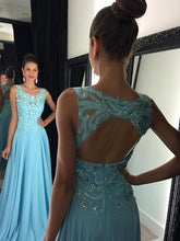 Vestidos de graduación de gasa con apliques, sin mangas, corte en A/elegante, escote redondo, largos hasta el suelo y sin mangas.