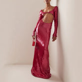 Sheer Panel Beaded Slit Prom Dress