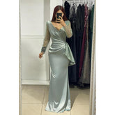 Robe de soirée longue sexy à col en V et manches longues en paillettes