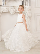 Vestido largo de satén de encaje color marfil, corte en A (010146741)