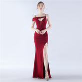 Satin Sling Exhibition Bridesmaid Etiquette Evening Dress