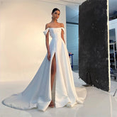 Simple A Line Satin Bride Wedding Dresses Strapless High Split Bridal Dress Women Formal Special Party Bridal Gowns