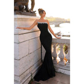 Robe de soirée longue en satin sans bretelles avec illusion de perles