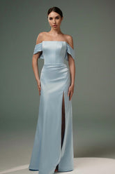 Superbes robes de bal trapèze en satin, épaules dénudées, sans manches, avec fente sur le devant