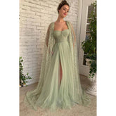 Sweetheart Tulle Pleats High Split Sparkly Prom Dress