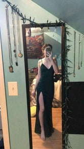 Robe de bal à fines bretelles, col en V et fente latérale, robe de soirée classique fourreau/colonne Y737