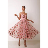 Sweetheart Strawberry Print Tulle A-Line Long Prom Evening Formal Dress