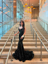 Robe de soirée longue à sequins vert sirène, robe de bal charmante Y438