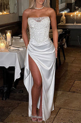 Robes de soirée sexy à sequins, fendues et froncées, épaules dénudées