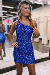 Bodycon One Shoulder Sequins Homecoming Dress