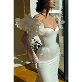 Robe de soirée trompette à manches longues et fleurs