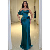 Vestido de fiesta formal, sencillo e informal, con hombros descubiertos y mangas cortas