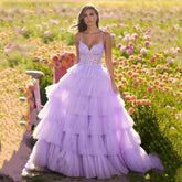 High-end ladies purple ball gown, light luxury sling cake skirt lace decoration photography evening dress