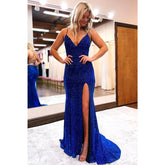 Robe de bal sexy à col en V et paillettes