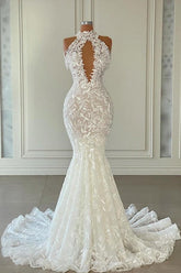 Magnifique robe de mariée sirène longue sans manches en dentelle