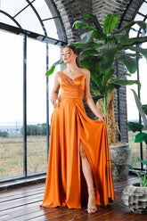 Beautiful One Shoulder Sleeveless A-line Sequined Prom Dress With Slit