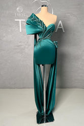 Precioso vestido corto verde de encaje sin mangas con un solo hombro para baile de graduación