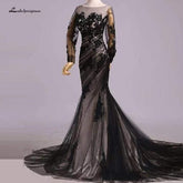 Baoleely Black Long Sleeve Mermaid Wedding Dress Lace Sexy