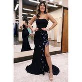 Vestido de fiesta largo estilo sirena con lentejuelas y flecos en color negro