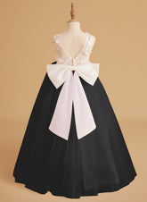 Vestido de niña de las flores sin mangas con cola desmontable de princesa de ensueño