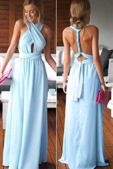 Simple Convertible Summer Beach Wedding Party Dress, Blue Long Bridesmaid Dresses