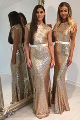 Long Cheap Wedding Party Dress, Sequin Mermaid Bridesmaid Dresses