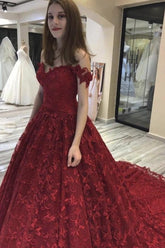 Vestidos de novia Bungudry de corte línea A con hombros descubiertos y encaje