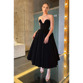 Robe de soirée vintage sexy en velours noir à col en V