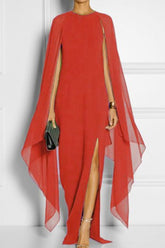 Vestidos de noche elegantes de estilo británico, lisos, con abertura y cuello redondo.