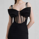 Diamond Strap Bow Slit Elegant Prom Dress