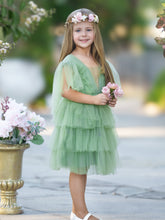 Robe de demoiselle d'honneur élégante en tulle vert, style féerique de jardin enchanté