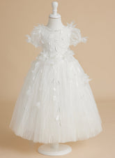 Robe de bal/robe de princesse en tulle blanc mi-longue pour bébé fille