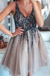 Grey Sequins Short Homecoming Dress