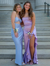 Calivia | Lavender Mermaid Straps Cowl Neck Satin Long Prom Dress