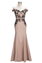 Robes de bal sirène longues à manches courtes et épaules dénudées ornées d'appliqués